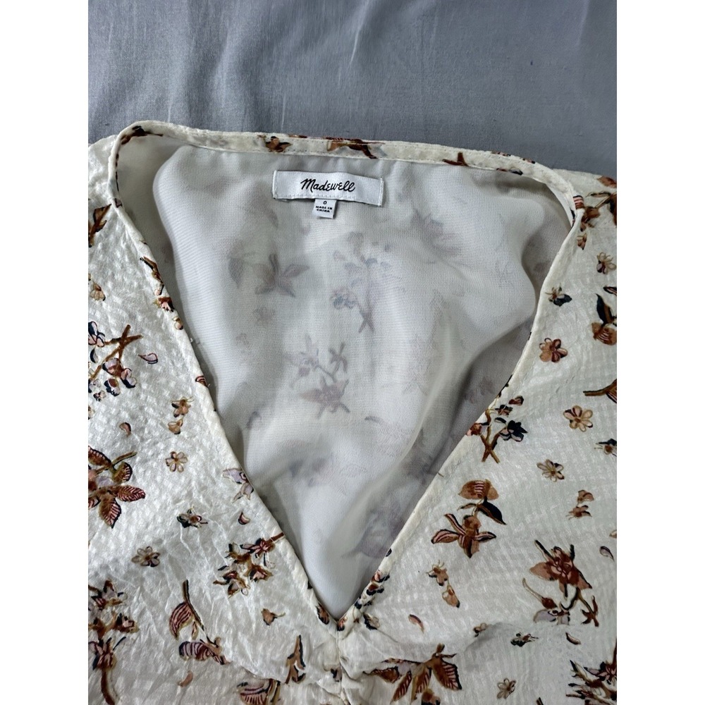 Madewell Silk Ruched Front Vneck Women's 0 Floral Bohemian - Picture 4 of 9